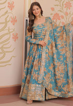 Load image into Gallery viewer, Sky Blue Silk Readymade Anarkali Suit
