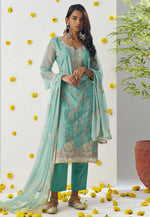 Load image into Gallery viewer, Sky Blue Silk Readymade Pakistani Suit
