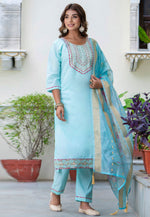 Load image into Gallery viewer, Sky Blue Silk Readymade Pakistani Suit
