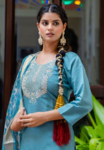 Load image into Gallery viewer, Sky Blue Silk Readymade Pakistani Suit
