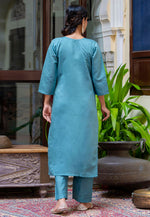 Load image into Gallery viewer, Sky Blue Silk Readymade Pakistani Suit
