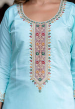 Load image into Gallery viewer, Sky Blue Silk Readymade Pant Style Suit
