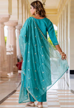 Load image into Gallery viewer, Sky Blue Silk Readymade Pant Style Suit
