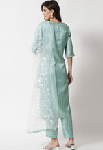 Load image into Gallery viewer, Sky Blue Silk Readymade Pant Style Suit
