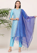 Load image into Gallery viewer, Sky Blue Silk Readymade Pant Style Suit
