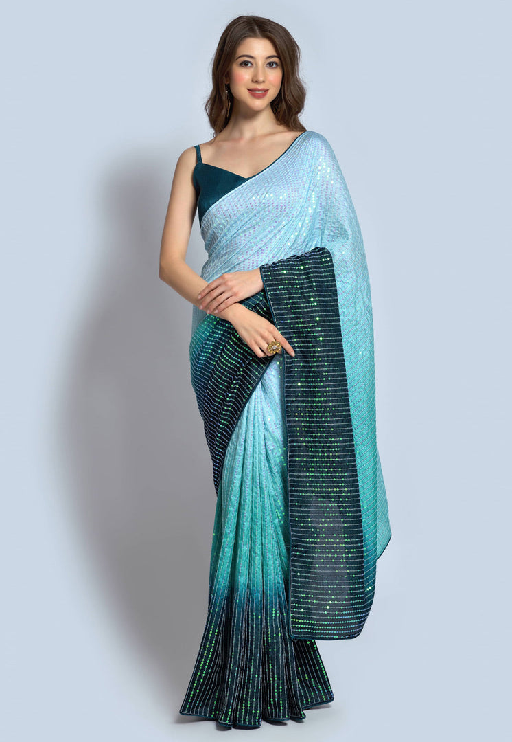 Sky Blue Silk Saree With Blouse