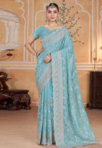 Load image into Gallery viewer, Sky Blue Silk Saree With Blouse

