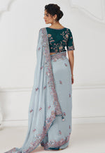 Load image into Gallery viewer, Sky Blue Silk Saree With Blouse
