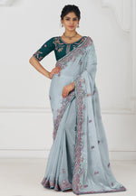 Load image into Gallery viewer, Sky Blue Silk Saree With Blouse
