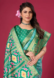 Sky Blue Silk Satin Patola Saree