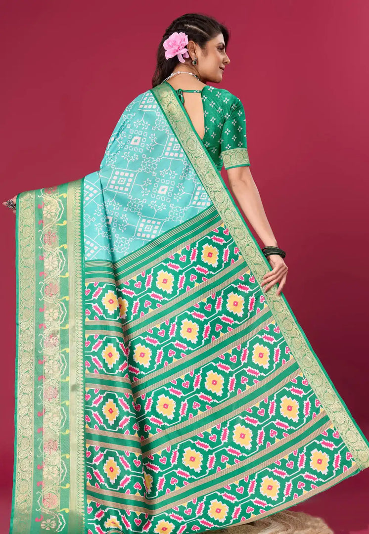 Sky Blue Silk Satin Patola Saree