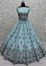 Load image into Gallery viewer, Sky Blue Silk Wedding Lehenga Choli
