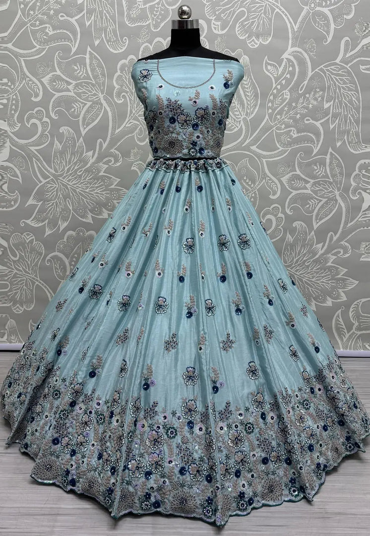 Sky Blue Silk Wedding Lehenga Choli
