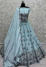 Load image into Gallery viewer, Sky Blue Silk Wedding Lehenga Choli

