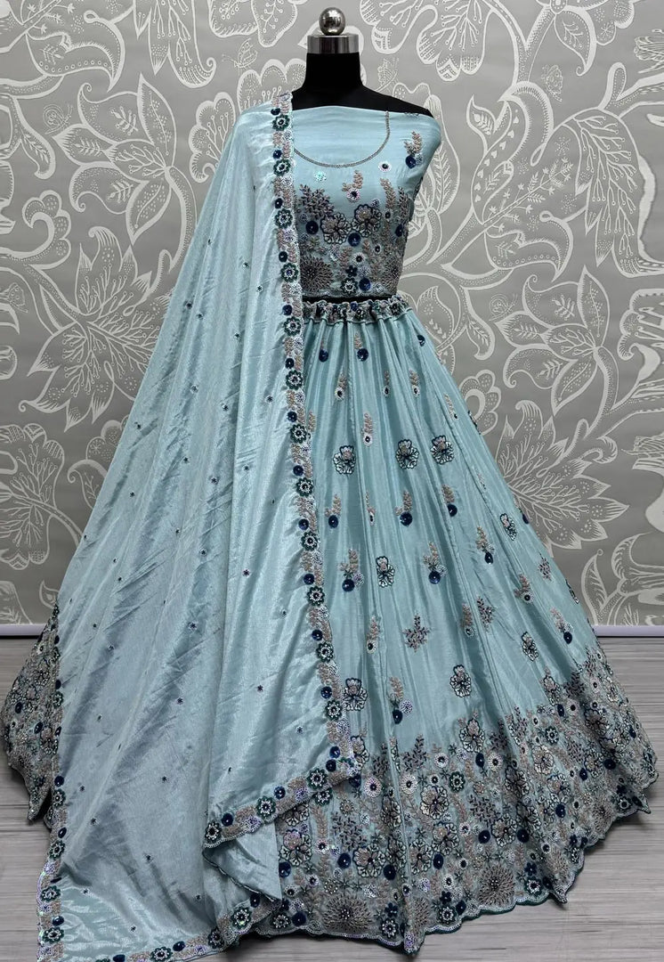 Sky Blue Silk Wedding Lehenga Choli