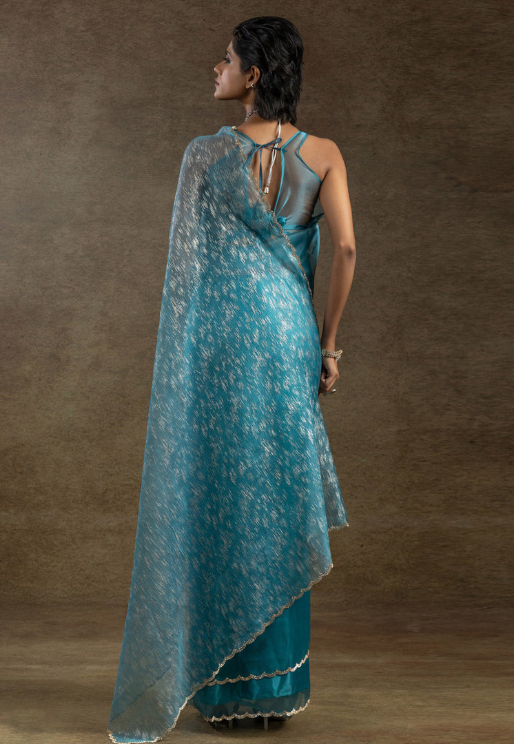 Sky Blue Tissue Saree With Blouse