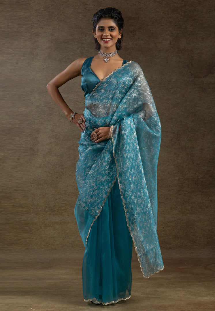 Sky Blue Tissue Saree With Blouse