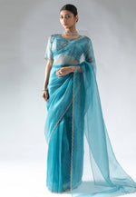 Load image into Gallery viewer, Sky Blue Tissue Silk Saree With Blouse
