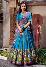 Load image into Gallery viewer, Sky Blue Tussar Silk Circular Lehenga Choli
