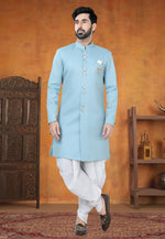 Load image into Gallery viewer, Sky Blue Viscose Indo Western Suit
