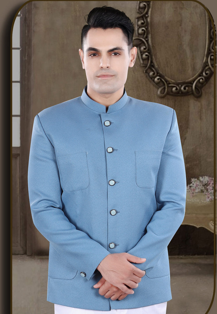 Sky Blue Viscose Jodhpuri Suit
