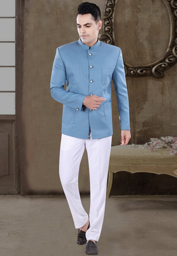 Sky Blue Viscose Jodhpuri Suit