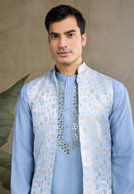 Load image into Gallery viewer, Sky Blue Viscose Kurta Pajama With Jacket
