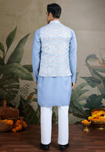 Load image into Gallery viewer, Sky Blue Viscose Kurta Pajama With Jacket
