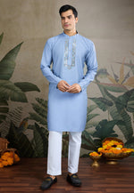 Load image into Gallery viewer, Sky Blue Viscose Kurta Pajama With Jacket
