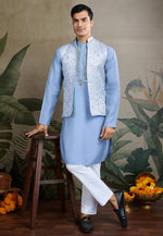 Load image into Gallery viewer, Sky Blue Viscose Kurta Pajama With Jacket

