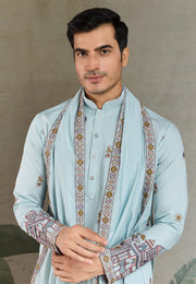 Sky Blue Viscose Kurta Pajama With Stole