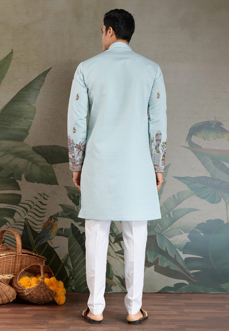 Sky Blue Viscose Kurta Pajama With Stole