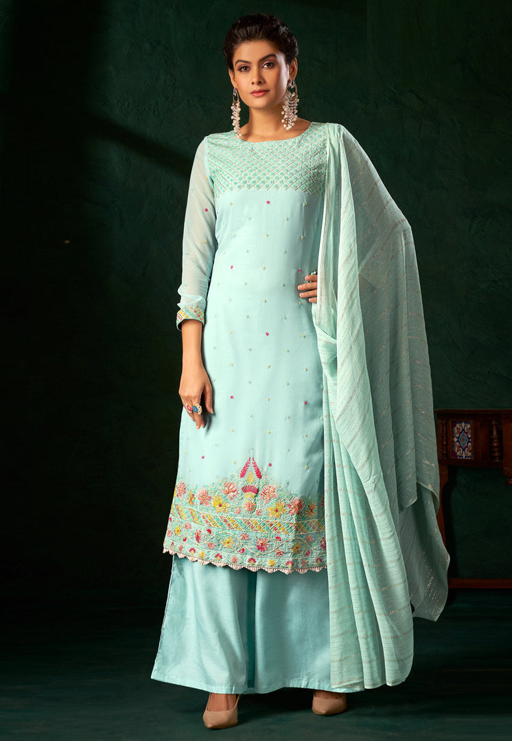 Sky Blue Viscose Pakistani Suit