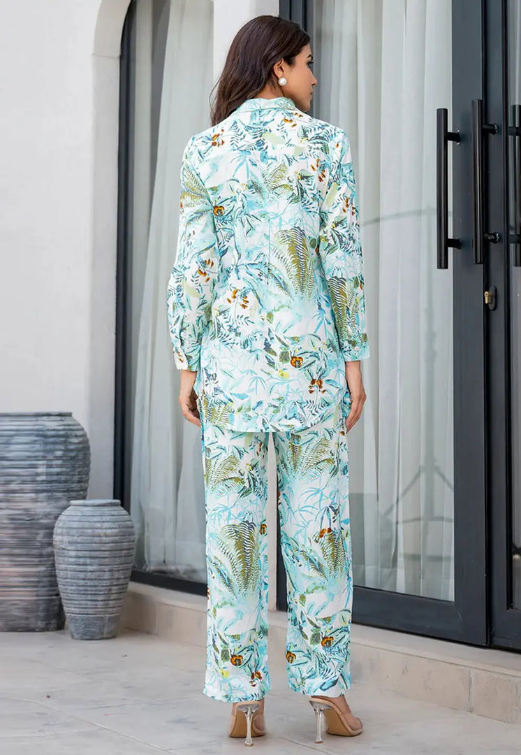 Sky Blue Viscose Rayon Printed Co-Ords Set