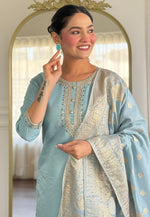 Load image into Gallery viewer, Sky Blue Viscose Readymade Pakistani Suit
