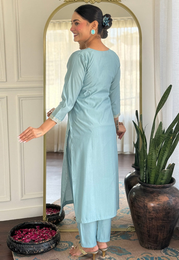 Sky Blue Viscose Readymade Pakistani Suit