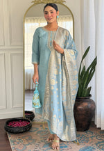 Load image into Gallery viewer, Sky Blue Viscose Readymade Pakistani Suit

