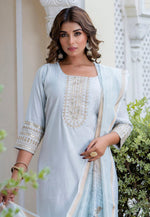 Load image into Gallery viewer, Sky Blue Viscose Readymade Pant Style Suit
