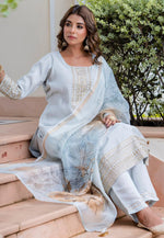Load image into Gallery viewer, Sky Blue Viscose Readymade Pant Style Suit
