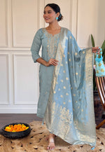 Load image into Gallery viewer, Sky Blue Viscose Readymade Pant Style Suit
