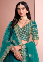Load image into Gallery viewer, Teal Art Silk A Line Lehenga Choli
