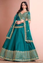 Load image into Gallery viewer, Teal Art Silk A Line Lehenga Choli
