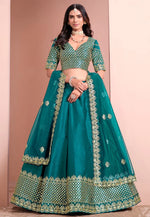 Load image into Gallery viewer, Teal Art Silk A Line Lehenga Choli
