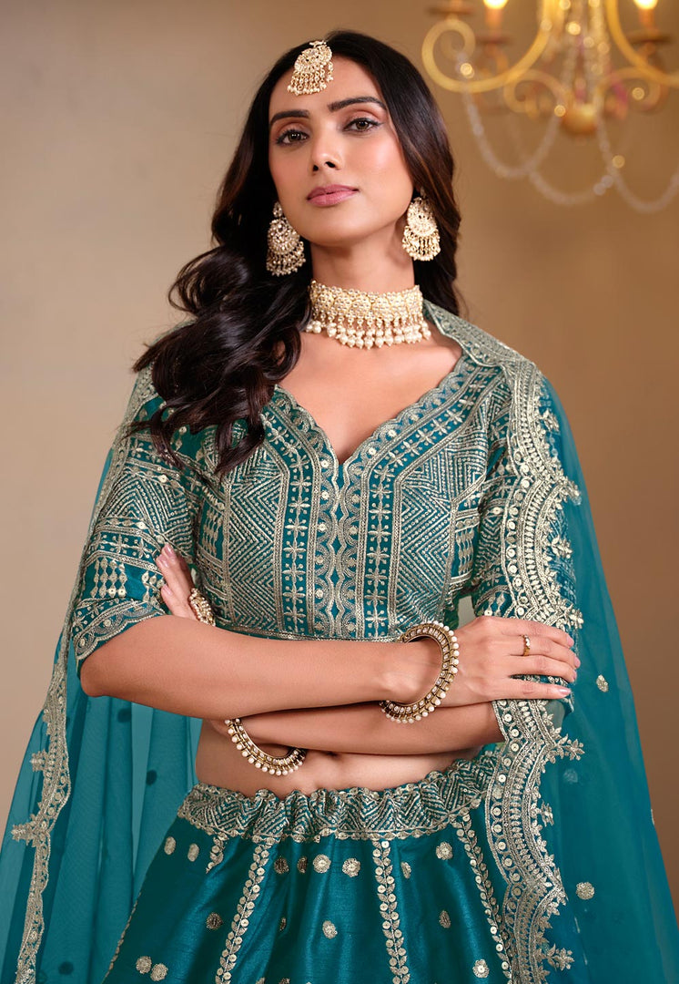 Teal Art Silk Circular Lehenga Choli