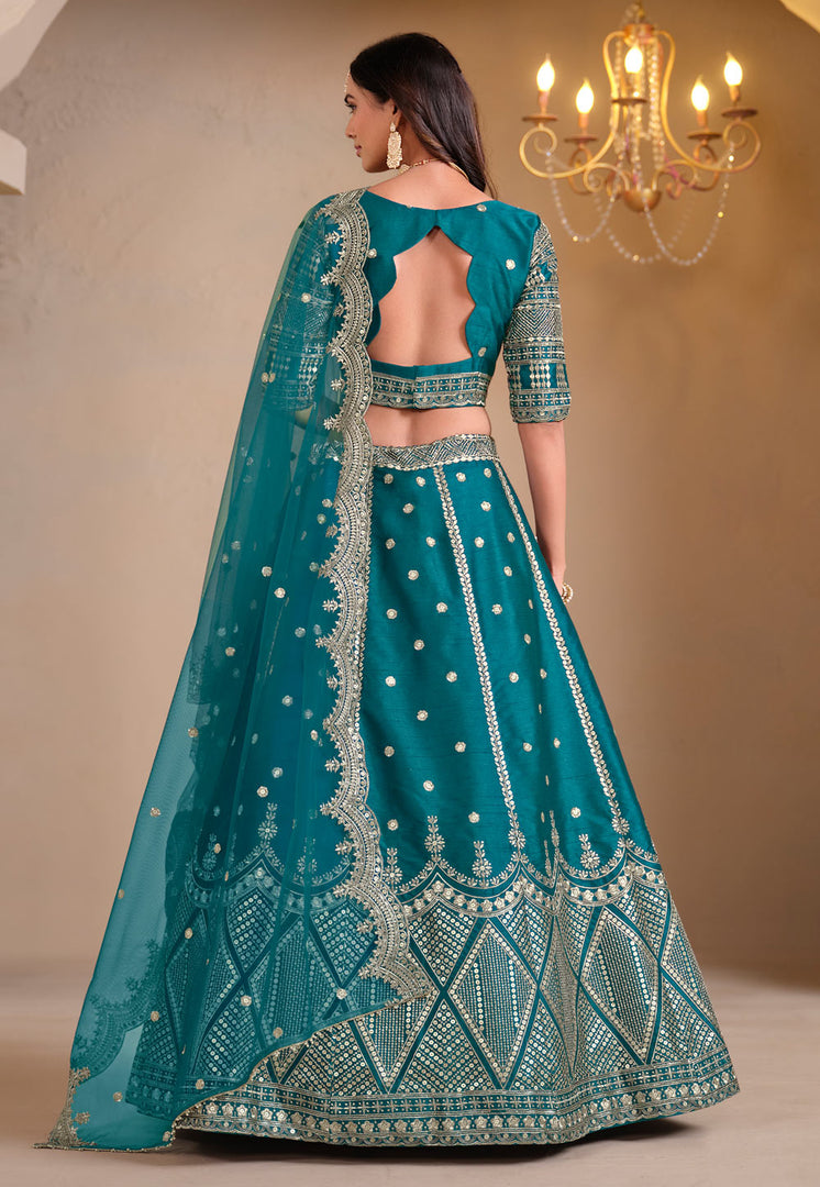 Teal Art Silk Circular Lehenga Choli