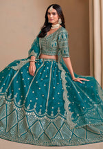 Load image into Gallery viewer, Teal Art Silk Circular Lehenga Choli
