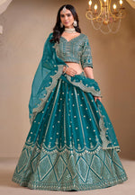 Load image into Gallery viewer, Teal Art Silk Circular Lehenga Choli
