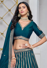Load image into Gallery viewer, Teal Art Silk Circular Lehenga Choli
