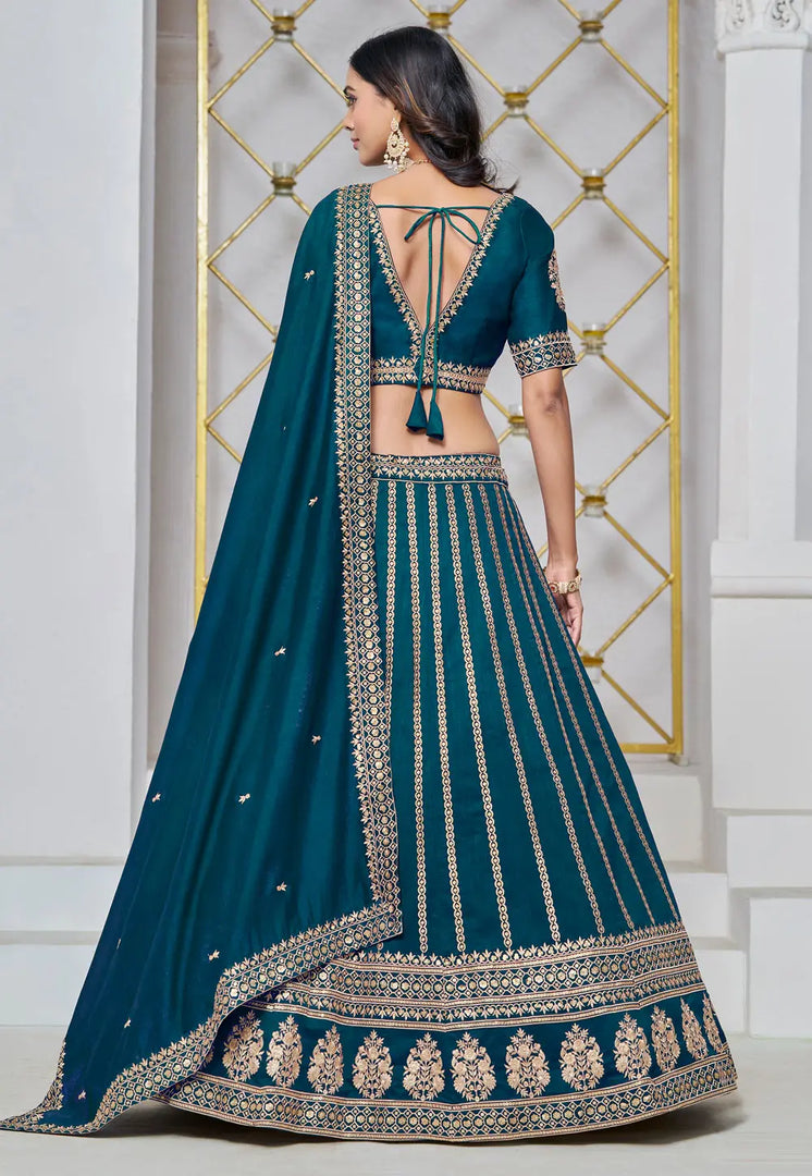 Teal Art Silk Circular Lehenga Choli