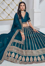 Load image into Gallery viewer, Teal Art Silk Circular Lehenga Choli
